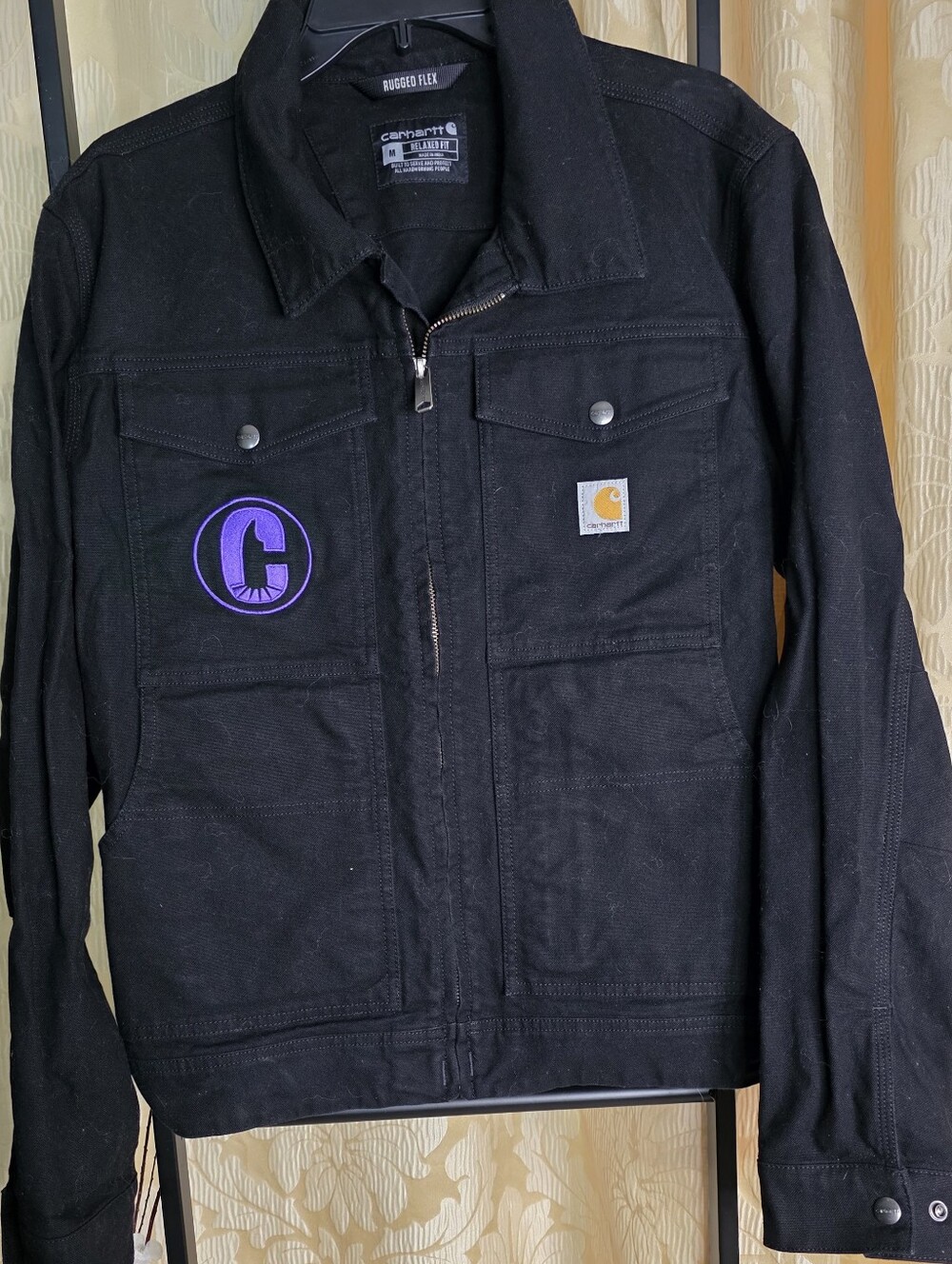Carhatt Men's Black Denim Jacket Sz Medium Rugged Flex